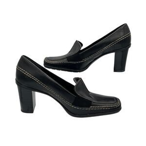 What’s What by Aerosoles Black Leather Heeled Loafers Block Heel 6